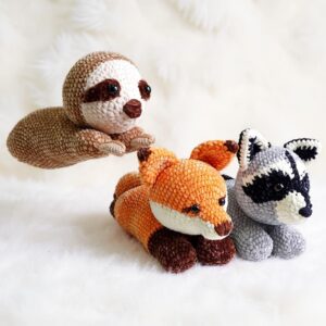 Woodland Animal Trio Amigurumi Crochet Pattern - Adorable Sloth, Raccoon & Fox - DIY Stuffed Toys - Instant Download PDF