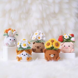Blossom Critter Pots Amigurumi Crochet Patterns Bundle - Adorable DIY Animal Planters - Instant Download PDF
