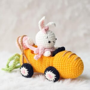 Bunny in Carrot Car Amigurumi Crochet Pattern - Adorable DIY Stuffed Animal Toy - Instant Download PDF