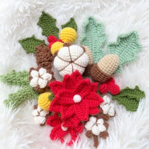 Christmas Flower Bouquet Amigurumi Crochet Pattern - Festive DIY Handmade Decor - Instant Download PDF