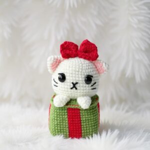Christmas Giftbox Cat Amigurumi Crochet Pattern - Festive DIY Stuffed Animal Toy - Instant Download PDF