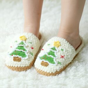 Christmas Tree Crochet Pattern - Festive DIY Cozy Slippers - Instant Download PDF