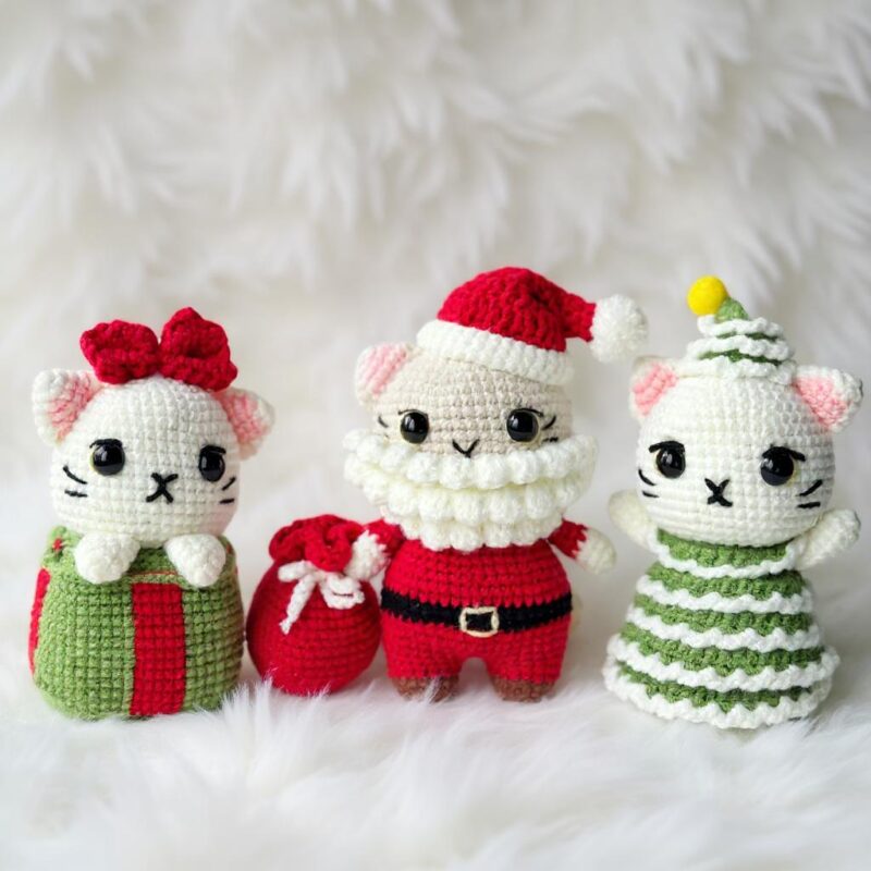 Christmas Cat Trio Amigurumi Crochet Pattern - Adorable DIY Stuffed Animal Toys - Instant Download PDF