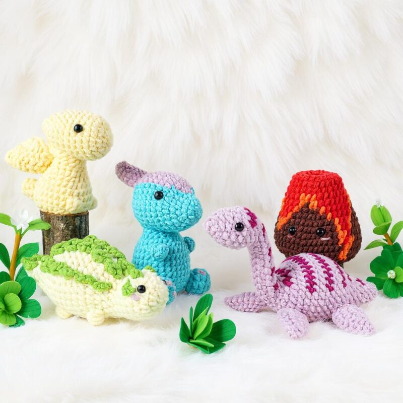 Dinosaur Bundle Amigurumi Crochet Pattern - No-Sew - DIY Stuffed Animal Toy - Instant Download PDF