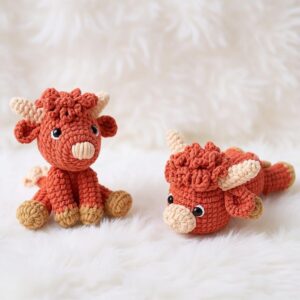 Highland Cow & Calf Amigurumi Crochet Pattern - Cozy DIY Stuffed Animal Toy - Instant Download PDF
