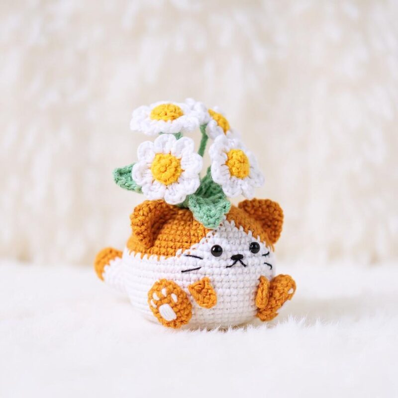 Daisy Cat Pot Amigurumi Crochet Pattern - Adorable DIY Cat Planter - Instant Download PDF - Image 5
