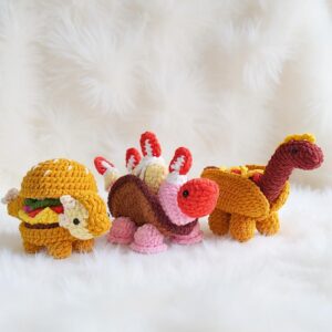Dino Snack Trio Amigurumi Crochet Patterns - Adorable DIY Stuffed Animal Toys - Instant Download PDF