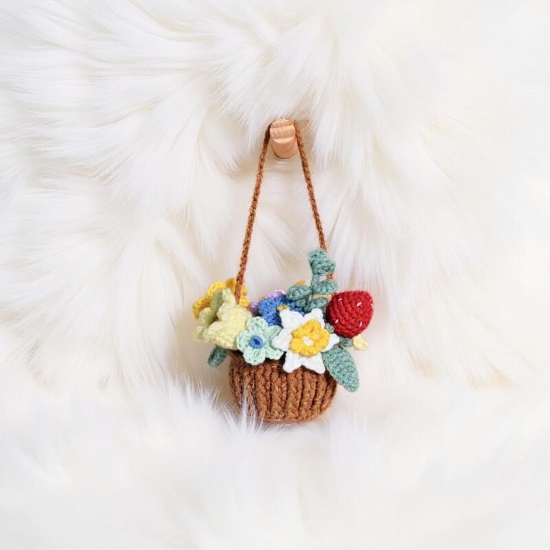 Hanging Flower Basket Amigurumi Crochet Pattern - Charming DIY Car Hanging Decor - Instant Download PDF