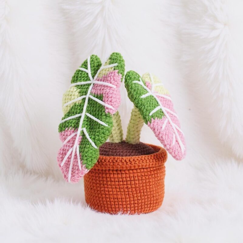 Alocasia Frydek Plant Amigurumi Crochet Pattern - Fluffy DIY Crochet Houseplant - Instant Download PDF - Image 3
