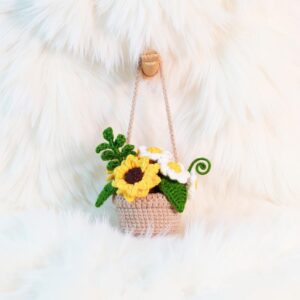 Golden Radiance Hanging Basket Amigurumi Crochet Pattern - Charming DIY Car Charm Decor - Instant Download PDF