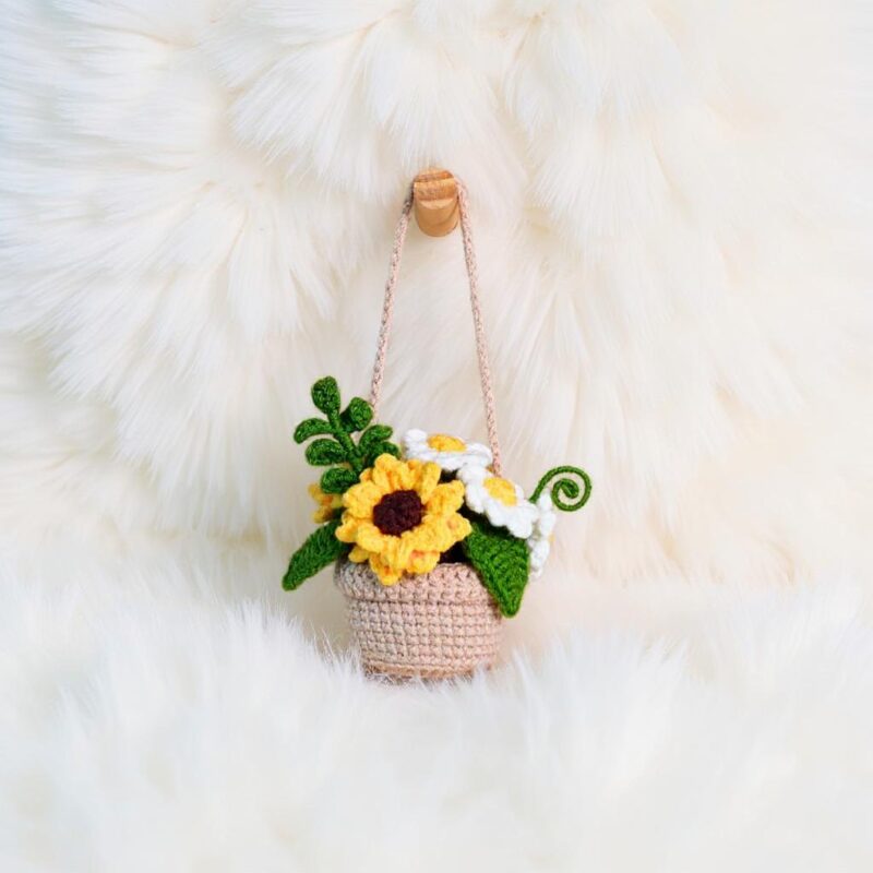 Golden Radiance Hanging Basket Amigurumi Crochet Pattern - Charming DIY Car Charm Decor - Instant Download PDF - Image 2