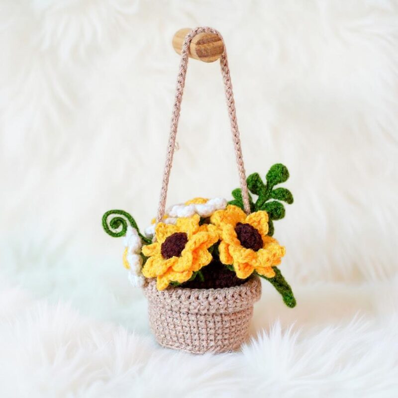 Golden Radiance Hanging Basket Amigurumi Crochet Pattern - Charming DIY Car Charm Decor - Instant Download PDF - Image 3