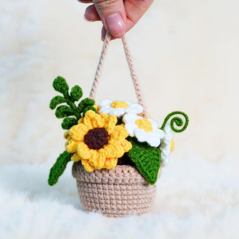 Golden Radiance Hanging Basket Amigurumi Crochet Pattern - Charming DIY Car Charm Decor - Instant Download PDF - Image 4