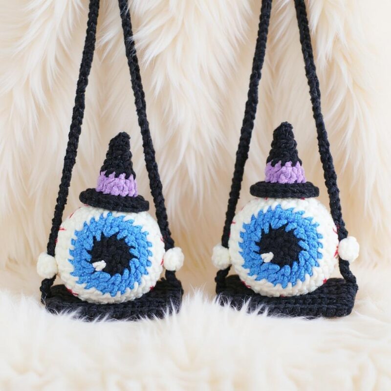 Halloween Eyeball Amigurumi Crochet Pattern - Spooky-Cute DIY Car Hanging Charm - Instant Download PDF - Image 2