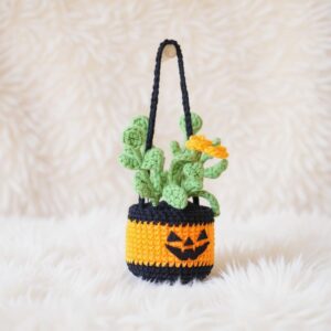 Halloween Hanging Planter Amigurumi Crochet Pattern - Spooky Cute DIY Car Decor - Instant Download PDF