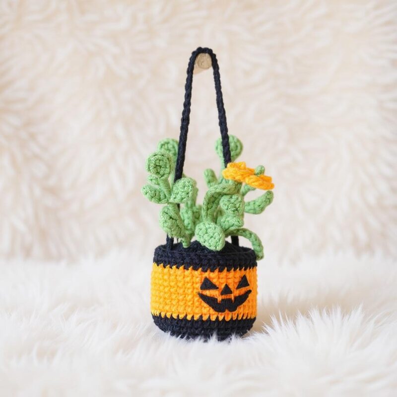 Halloween Hanging Planter Amigurumi Crochet Pattern - Spooky Cute DIY Car Decor - Instant Download PDF