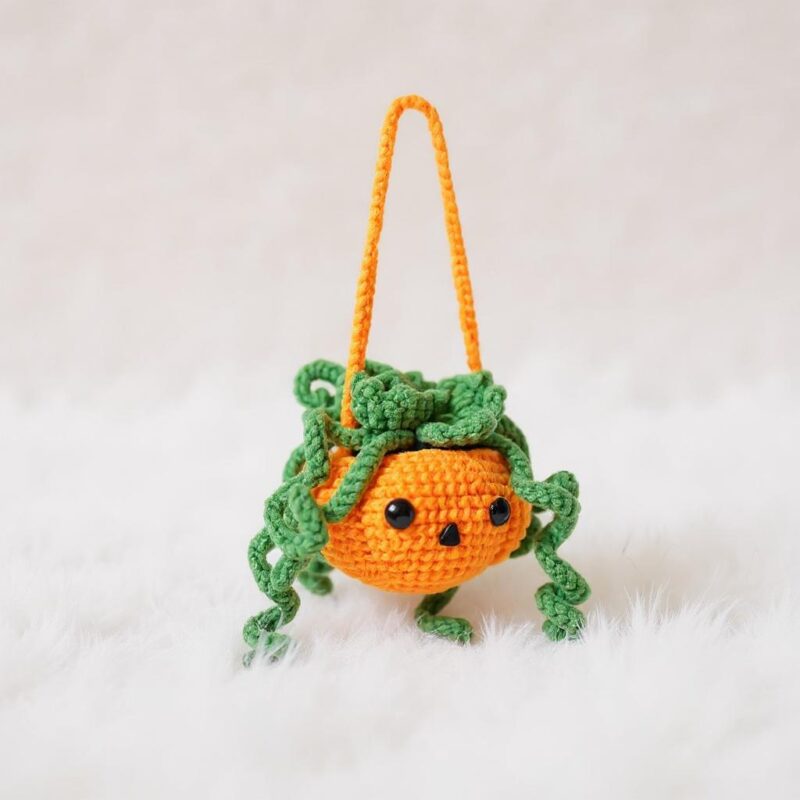 Halloween Pumpkin Pot Amigurumi Crochet Pattern - Cute DIY Car Hanging Decor - Instant Download PDF