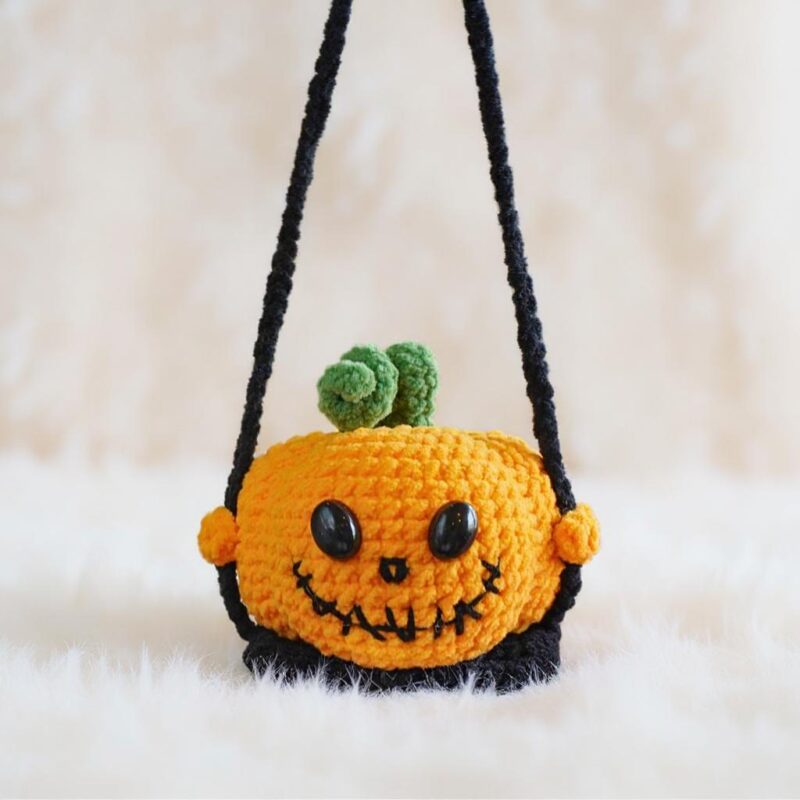 Swinging Halloween Pumpkin Amigurumi Crochet Pattern - Spooky Cute - DIY Car Hanging Charm - Instant Download PDF