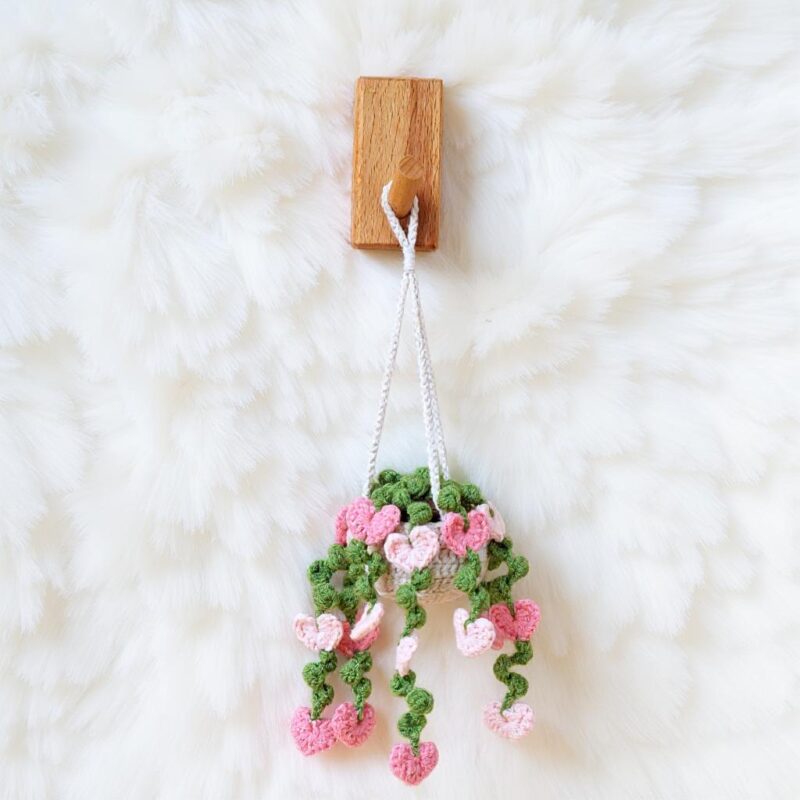Heart Flower Basket Amigurumi Crochet Pattern - Charming DIY Car Hanging Decor - Instant Download PDF