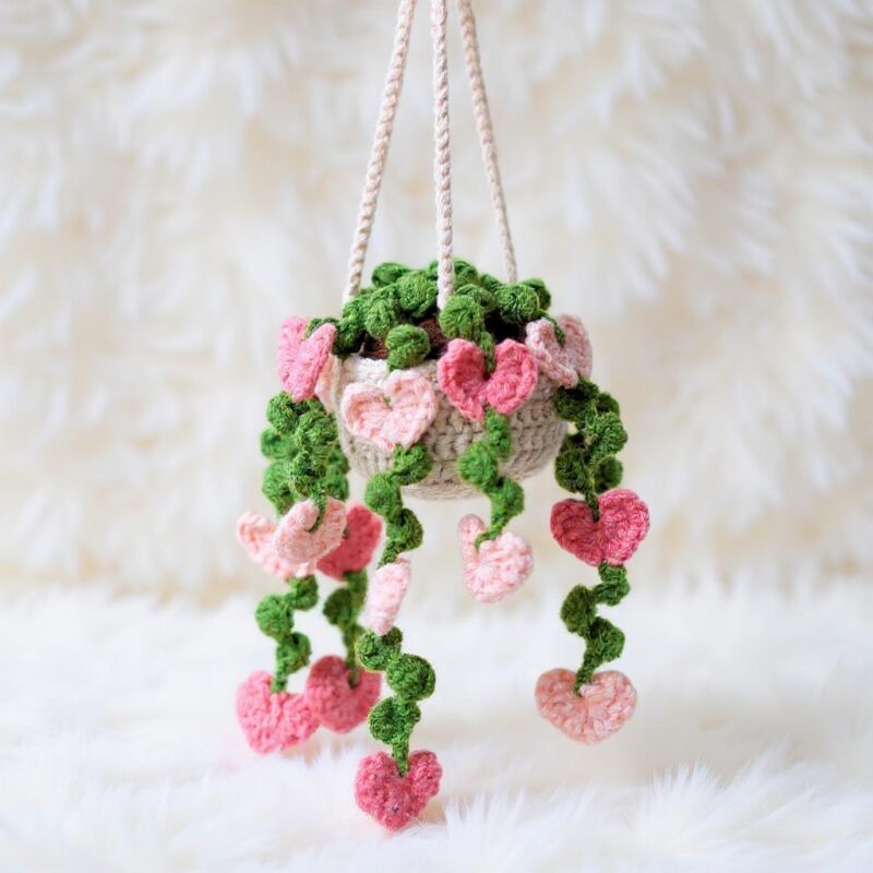 Heart Flower Basket Amigurumi Crochet Pattern - Charming DIY Car Hanging Decor - Instant Download PDF - Image 2