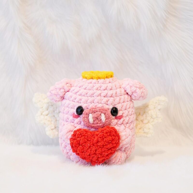 Heartful Cupid Pig Amigurumi Crochet Pattern - Adorable DIY Stuffed Animal Toy - Instant Download PDF
