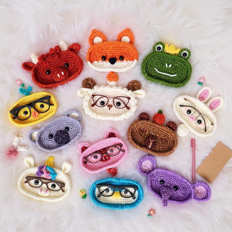 Kawaii Animal Glasses Holder Amigurumi Crochet Pattern Bundle - Adorable DIY Desk Decor - Instant Download PDF