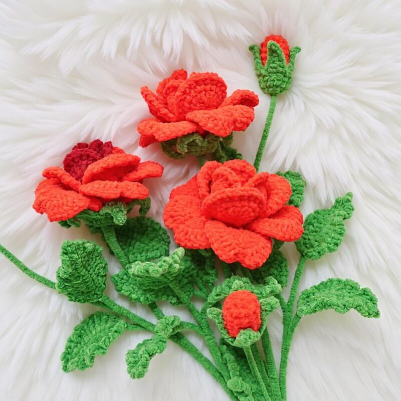Red Roses Amigurumi Crochet Pattern - Romantic DIY Flower Bouquet - Instant Download PDF