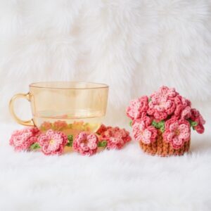 Peach Blossom Coaster Amigurumi Crochet Pattern - Cute DIY Flower Decor - Instant Download PDF