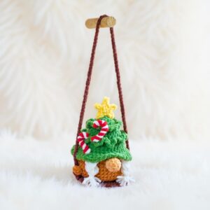 Pine Tree Gnome on Swing Amigurumi Crochet Pattern - Whimsical DIY Car Hanging Decor - Instant Download PDF