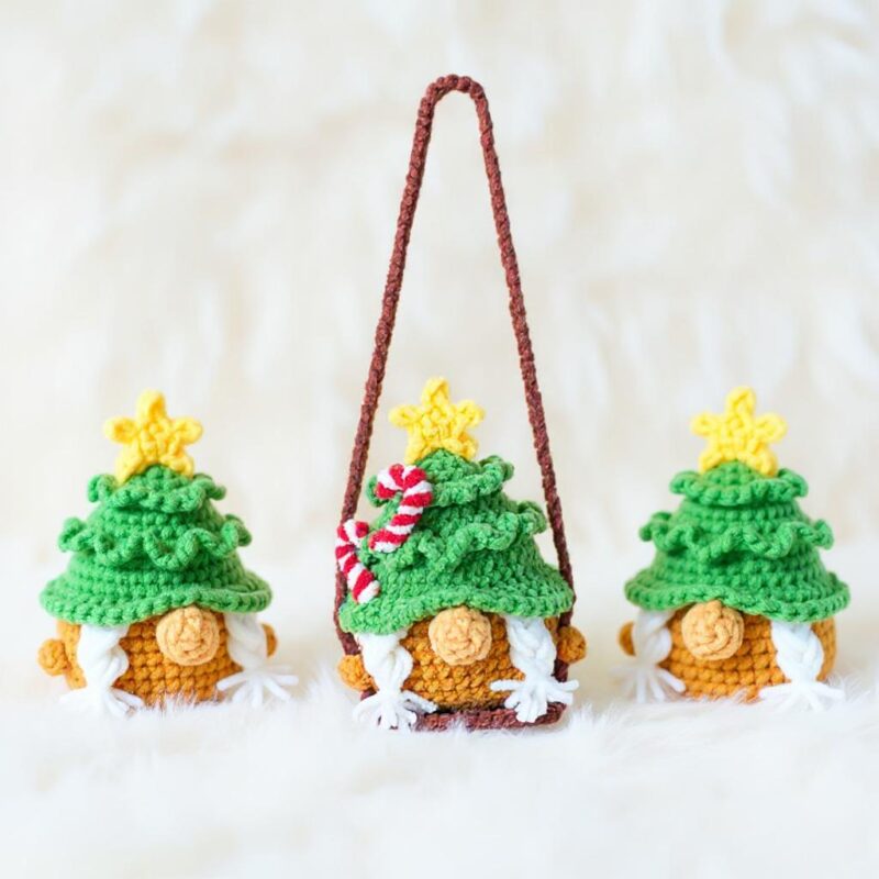 Pine Tree Gnome on Swing Amigurumi Crochet Pattern - Whimsical DIY Car Hanging Decor - Instant Download PDF - Image 2