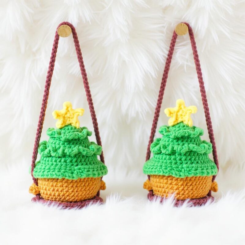 Pine Tree Gnome on Swing Amigurumi Crochet Pattern - Whimsical DIY Car Hanging Decor - Instant Download PDF - Image 4
