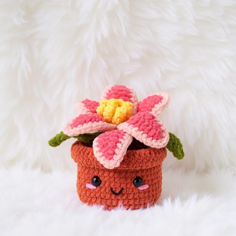 Pink Lily Flower Pot Amigurumi Crochet Pattern - Adorable DIY Potted Plant Decor - Instant Download PDF