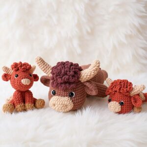 Highland Cow Trio Amigurumi Crochet Pattern - Adorable DIY Stuffed Animal Toys - Instant Download PDF
