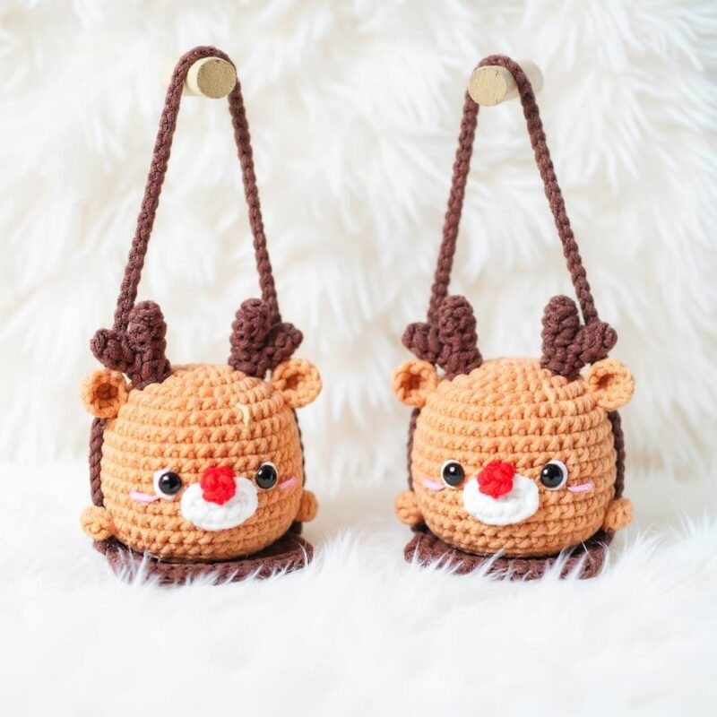 Swinging Reindeer Amigurumi Crochet Pattern - Adorable DIY Car Hanging Ornament - Instant Download PDF