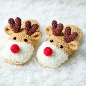 Reindeer Slippers Crochet Pattern - Adorable DIY Festive Footwear - Instant Download PDF