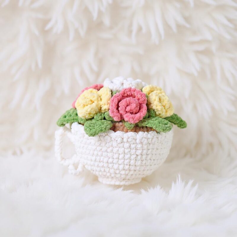 Rose Teacup Amigurumi Crochet Pattern - Charming DIY Decorative Toy - Instant Download PDF