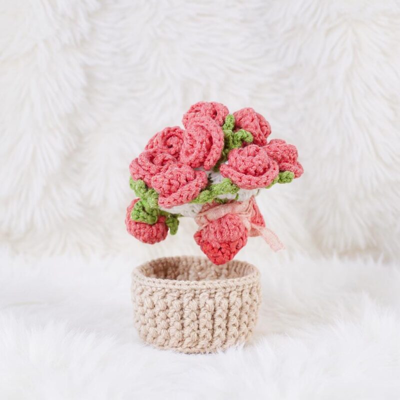 Potted Rose Coaster Amigurumi Crochet Pattern - Charming DIY Flower Decor - Instant Download PDF - Image 4