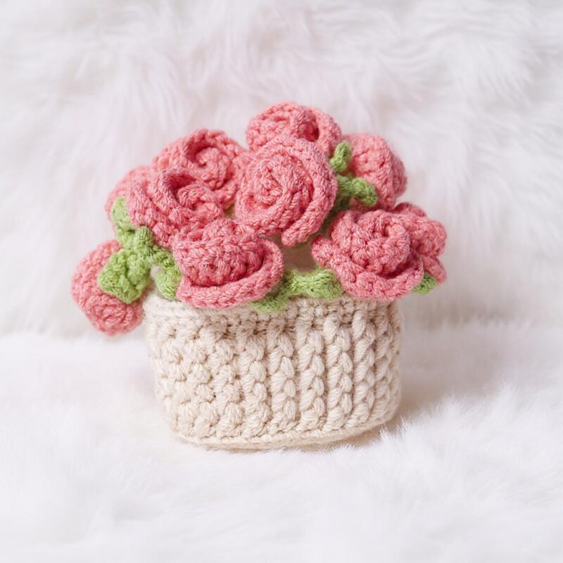 Potted Rose Coaster Amigurumi Crochet Pattern - Charming DIY Flower Decor - Instant Download PDF - Image 5