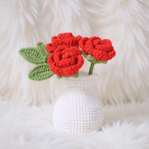 Roses in a Vase Amigurumi Crochet Pattern - Beautiful DIY Flower Bouquet Decor - Instant Download PDF