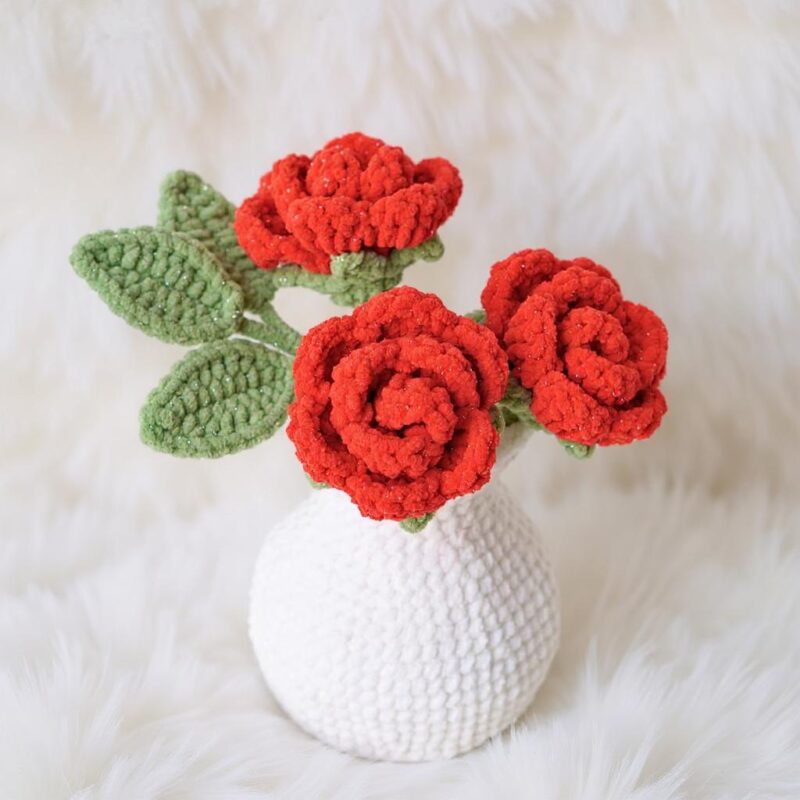Roses in a Vase Amigurumi Crochet Pattern - Beautiful DIY Flower Bouquet Decor - Instant Download PDF - Image 3