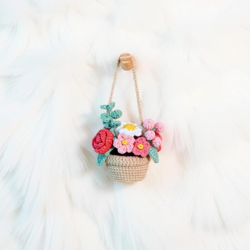 Rosy Hanging Basket Amigurumi Crochet Pattern - Adorable DIY Car Charm Decor - Instant Download PDF