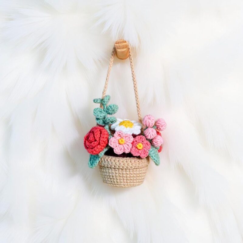 Rosy Hanging Basket Amigurumi Crochet Pattern - Adorable DIY Car Charm Decor - Instant Download PDF - Image 2