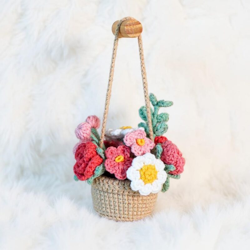 Rosy Hanging Basket Amigurumi Crochet Pattern - Adorable DIY Car Charm Decor - Instant Download PDF - Image 3