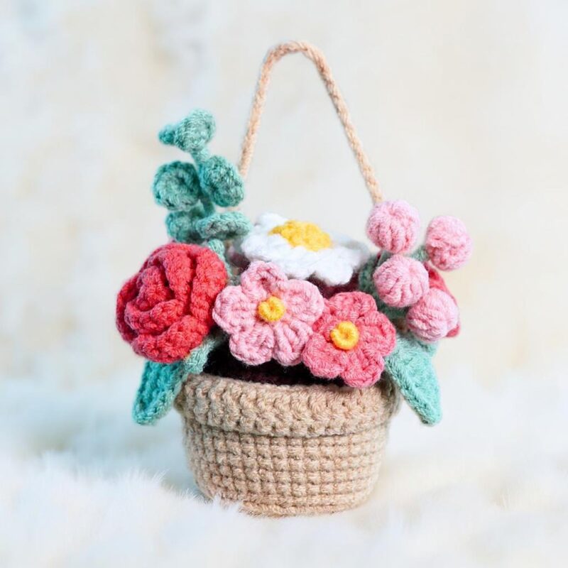 Rosy Hanging Basket Amigurumi Crochet Pattern - Adorable DIY Car Charm Decor - Instant Download PDF - Image 4