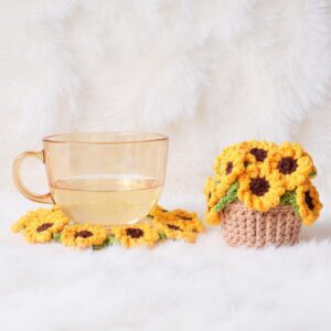 Sunflower Coaster and Pot Amigurumi Crochet Pattern - Cute DIY Home Decor - Instant Download PDF