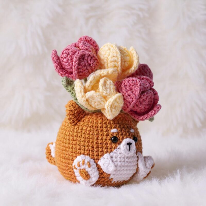 Tulip Shiba Inu Pot Amigurumi Crochet Pattern - Adorable DIY Stuffed Animal Toy - Instant Download PDF - Image 2