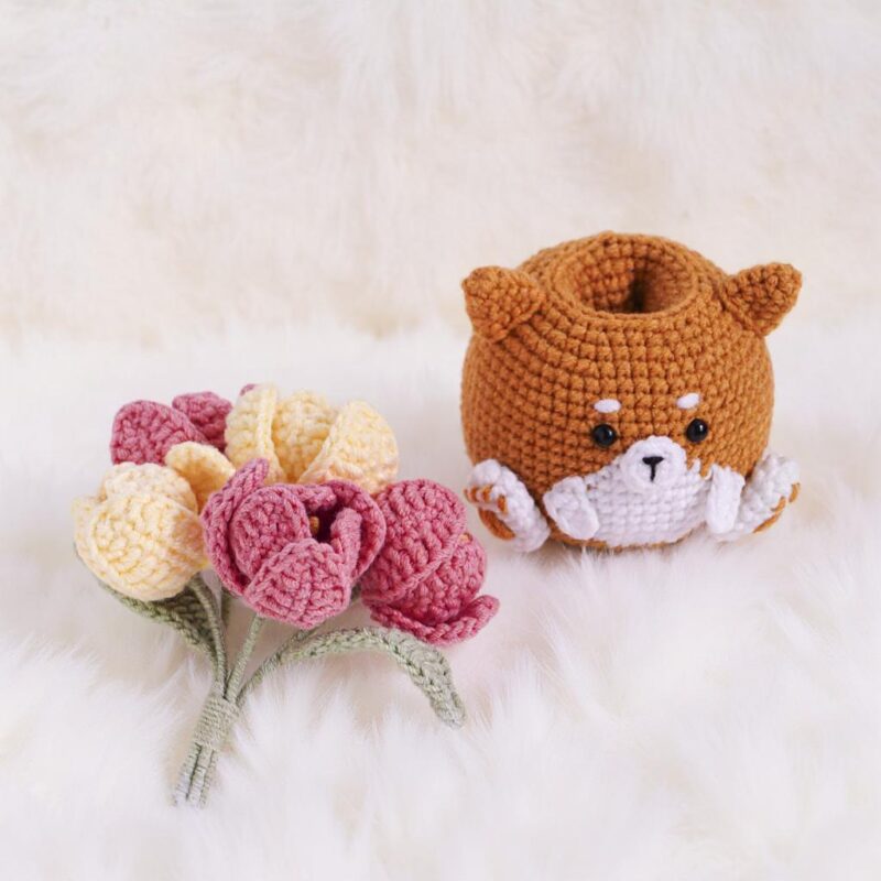 Tulip Shiba Inu Pot Amigurumi Crochet Pattern - Adorable DIY Stuffed Animal Toy - Instant Download PDF - Image 3