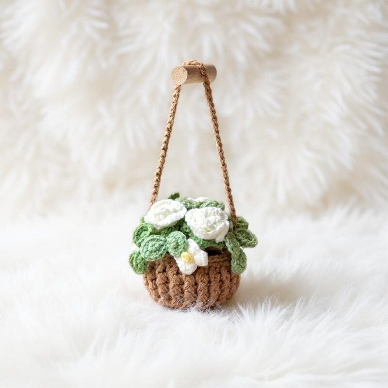 White Rose Basket Amigurumi Crochet Pattern - Whimsical DIY Flower Basket - Instant Download PDF