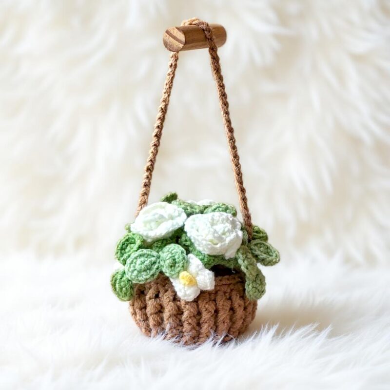 White Rose Basket Amigurumi Crochet Pattern - Whimsical DIY Flower Basket - Instant Download PDF - Image 2