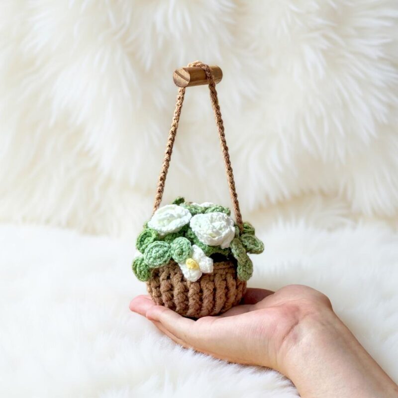 White Rose Basket Amigurumi Crochet Pattern - Whimsical DIY Flower Basket - Instant Download PDF - Image 3